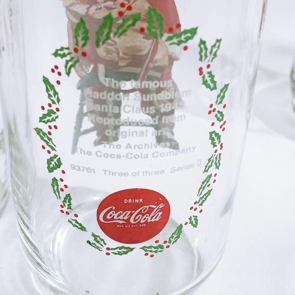 Vtg Coca-Cola Classic Santa Claus Set of 6 Drinking Glass Water Tumblers (su1) - Picture 4 of 4